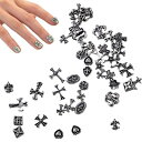 YUWENWパンクネイルアートチャーム3Dメタルスタッズランダムミックス約50個セットヴィンテージ十字架リベットレトロクロスパンクスタイル合金製軽量デコパーツD...
