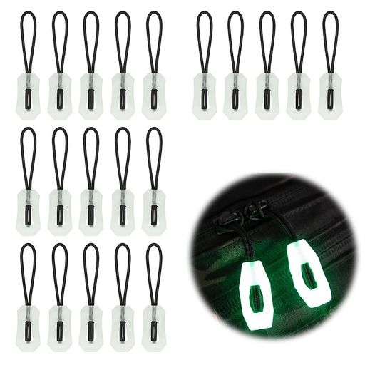 ジッパープルジッパータブ蓄光ジッ夜に輝きます取り付け簡単ファスナー交換修理延長部品テント/衣類/寝袋/荷物/バックパック用20個セット