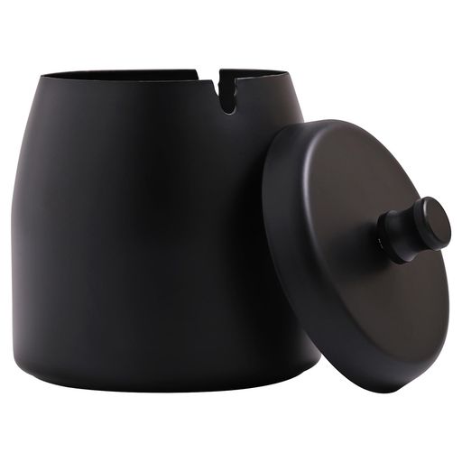 VVMONEタバコ用蓋付き灰皿、ステンレススチール製無煙防風灰皿、滑り止めマット付き、屋内と屋外に最適(ブラック9.0X7.6X8.6cm)