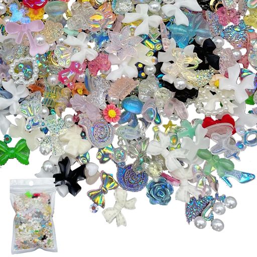 FineGoodネイルパーツ約400個入り(スタイルランダム)3D立体キャンディークマ花ハート可愛いカラフルDIY..