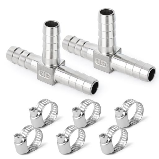 TAILONZ2個304ステンレススチール6mmx6mmx6mmホースカップリング、燃料/空気/液体/ガス用3ウェイTフィ..