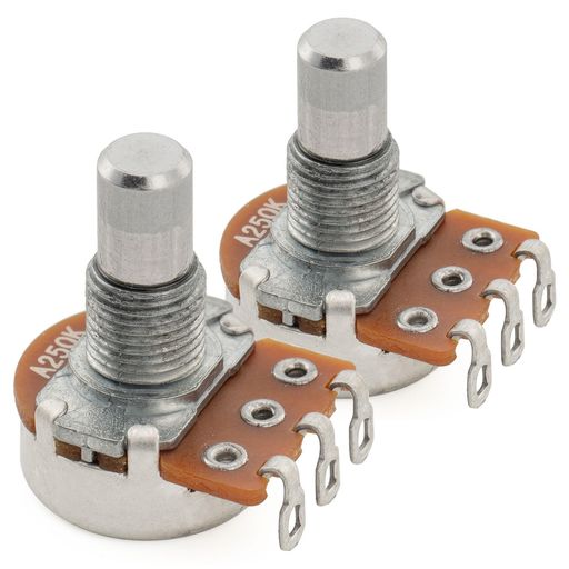Tele/PB/JBスタイルなど、アジア製とほとんどのミリ規格のインポートエレキギター/ベースに適用 ソリッドシャフト径:6mm(15/64インチ)、メートルサイズのM8ネジ、直径8mm、ねじ切り部高さ:6.5mm(1/4インチ) 純正Alphaパーツ、韓国製。アルミニウム製シャフトとブッシング Aカーブ、抵抗値: 250K、許容誤差: 20%、シンングルコイルPUによく使用されています。高音域の成分がより多くアースへ流れやすく、500Kのポットよりやや暖かさある音色を与えます パッケージ内容: 2個のコントロールポット、取り付けアクセサリー付属