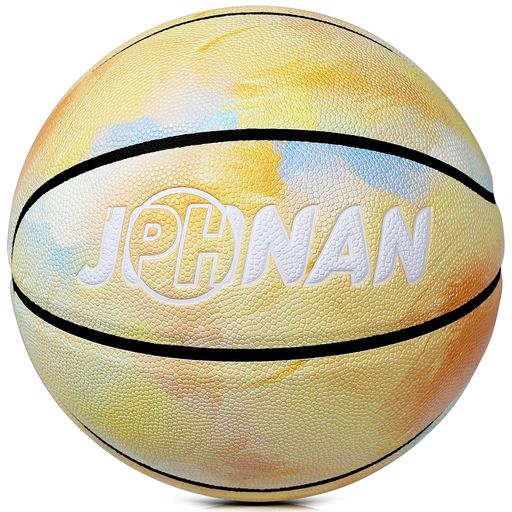 JPHNAN7号バスケットボール弾性に吸湿性人工皮革バスケットボール7号抽象的なスタイルの油絵デザインカラーボールカラフル7号バスケ黄色+オレン色+水色