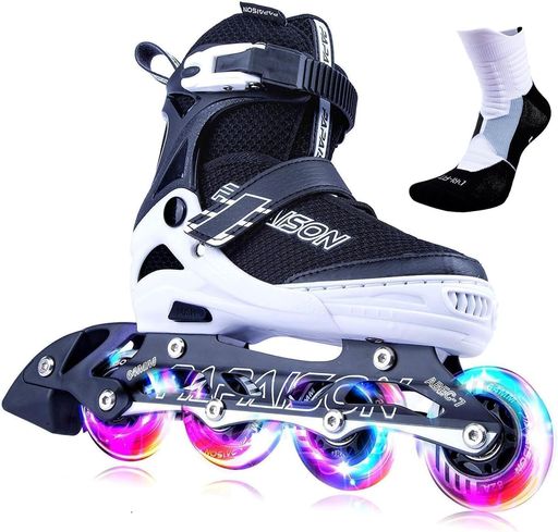 PAPAISONインラインスケートローラースケートサイズ調整可能発光子供用大人INLINESKATE女の子男の子初心者向男女共用