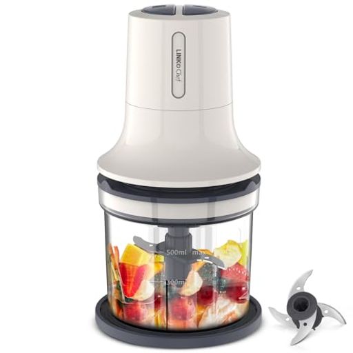 フードプロセッサーLINKChefミキサー小型500ml電動260W绞肉机微塵切りチョッパーみじん切り器離乳食大根下ろ肉ミンチ挽き肉氷コンパクト軽量静音洗いやすい人気2モード搭載混ぜるつぶす刻…