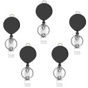 AMUU名札用リール吊り下げ名札用リール黒5個セットクリップキーホルダ伸びるラップリコイルリング伸縮キーホルダー定期入れパスケースIDカードホルダ用最長63cm