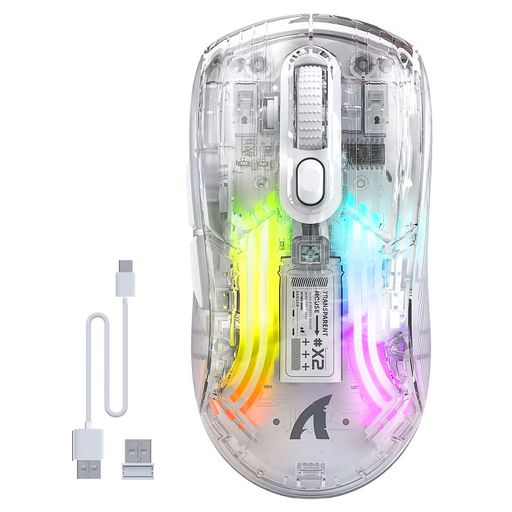 MAMBASNAKE×ATTACK SHARK X2 ゲーミングマウス 透明 スケルトン おしゃれ 3モード 2.4G/有線TYPEC/BLUETOOTH PIXARTセンサー ワイヤレスマウス 透明マウス 静音 無線 軽量RGB イルミネーション