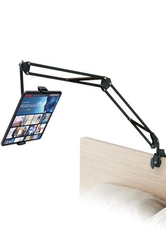 縦にも横にも固定できる2Wayのスマートフォン・タブレット用フレキシブルアームスタンドです。 クランプは設置する場所に合わせて、縦方向や横方向に付け替えが可能です。 縦方向に固定するとベッドのヘッドボードに取り付けられるので横になった状態で使用でき、横方向に固定するとサイドテーブルなどにも取り付けて使用できます。 フレキシブルアームと先端アームで、機器本体と顔との距離や高さを好きな位置に調節して使用できます。 ホルダーの接続部分にボールジョイントを採用しているので、角度や向きを自由に調節できます。 機器本体をホルダーに設置したまま充電ケーブルの接続が可能です。