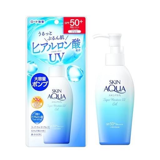 高紫外線保護、軽量、爽やか、耐水性、軽い保湿効果。 水膜ベールUV。全身にのばしやすいジェルタイプ ヒアルロン酸(うるおい成分)配合保水処方。 無香料、無着色、鉱物油フリー、パラベンフリー。 SPF50+/PA++++。 内容量:140g