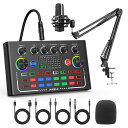 JAMELOカラオケセット家庭用DJミキサーセットライブ配信に対応V8Sオーディオインターフェースゲーム用オーディオミキサー実況者や家庭用カラオケに適用RGB機能付きボイスチェンジャーボ…
