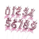 サムコスクラウンバースデーナンバーキャンドル数字誕生日祝いINS風高級記念日キャンドルウェディングパーティー卒業パーティー0~9の10点セット(ピンク)