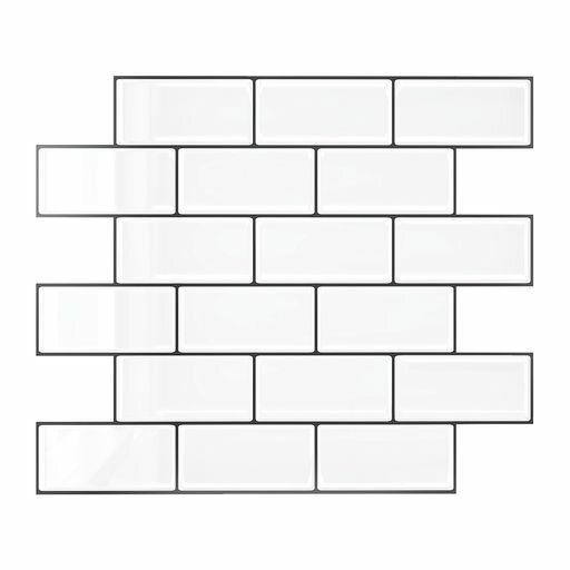 VEELIKEタイルシール防水キッチンタイルシート耐熱6枚入30x30cmレンガ調ホワイト白光沢タイルステッカ..