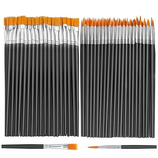 YFFSFDC平筆勾線筆絵筆100本セット画材筆水彩筆プラモデル塗装油絵水彩画フィギュア筆(勾線筆+平筆(ブラック))