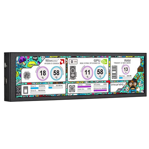 wisecoco 8.8インチ小型モニター HD 1920x480 IPS LCDミニディスプレイ PC CPUデータモニター ミニ 横長 ホ スト用センサーパネルディスプレイ AIDA64用