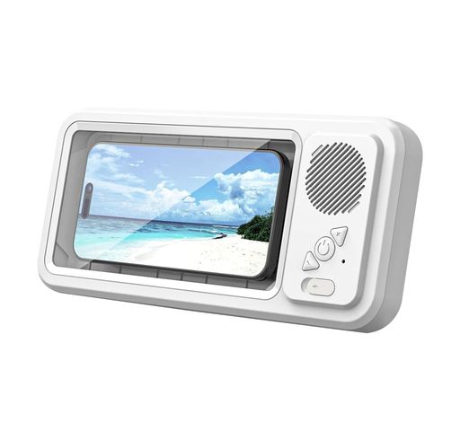 Umimileお風呂スマホ防水ケースBluetoothスピーカー付き壁掛け&マグネット充電式タッチ顔認証IPX5防水角度調整伸縮可能16cm以内スマホ対応PET素材浴室/お風呂(2)
