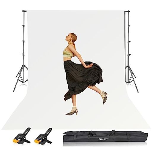 EMARTホワイト背景スタンド260x300cmセット白布300x360cmアルミ合金ナイロン白い背景布スプリングクラ..