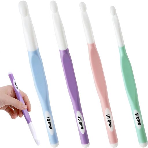 OKAWASIかぎ針4個セットかぎ針編みフックセットTPRグリップとABSフックヘッド8mm、10mm、12mm、15mmス..