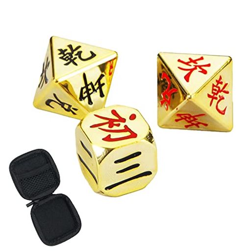 3個セット易占いサイコロ収納袋付き易経八面体ダイス周易八卦易学用占い筮竹風水入門陰陽五行浄化(合金)