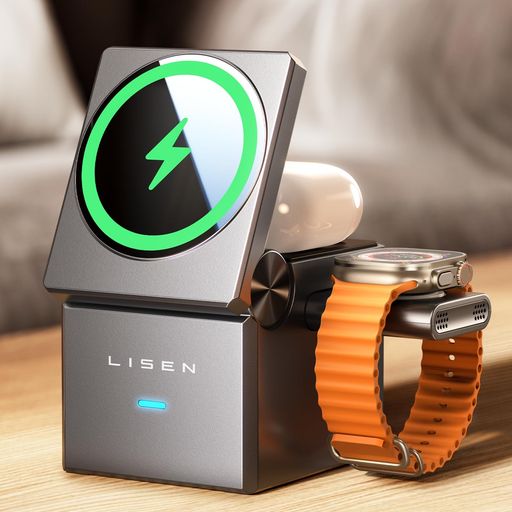 LISEN3in1ワイヤレス充電器マグセーフ充電器magsafe置くだけ充電折り畳み式15W/10W/7.5W/5W充電スタンドスマホスタンド充電器iPhone1615Plus/15ProMax