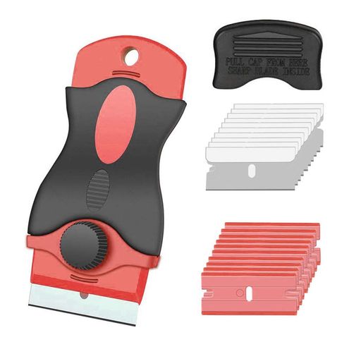 KILIGEN業務用ガラス掃除プロ用ツールポケットスクレーパー不銹鋼替刃付10個+プラスチック替刃10個クレ..