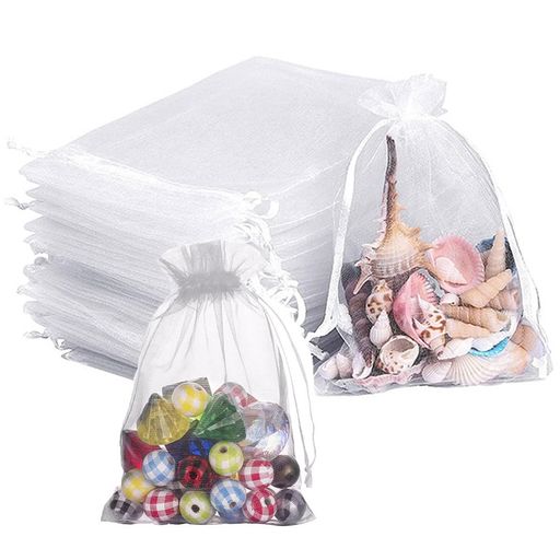 Forahomeオーガンジー巾着袋17*23cm20枚入りギフトラッピング用無地透明ラッピング袋プレゼント袋巾着袋誕生日結婚式用多機能アクセサリー収納お菓子小物入れ(ホワイト)