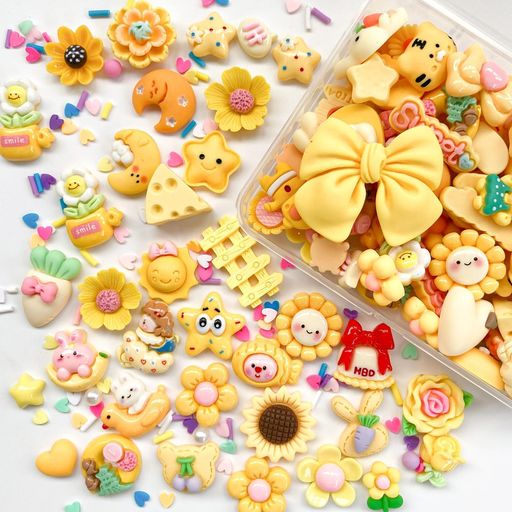 TANOKOXデコパーツミックスかわいいキャラクターリボン花お菓子福袋樹脂貼付けパーツ樹脂カボション可..
