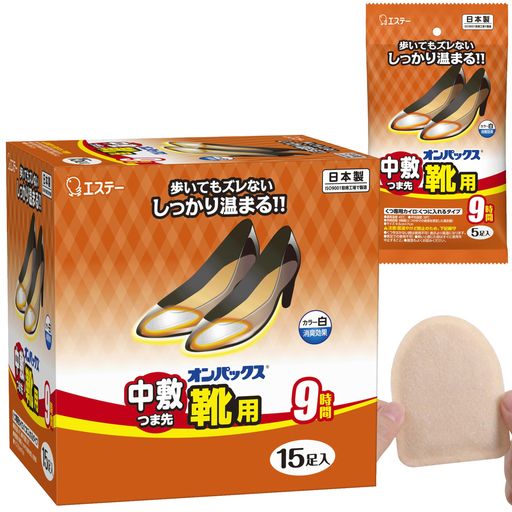 ニオイ対策と足の暖め 【歩いてもズレない しっかり温まる】靴のつま先に敷くだけで、足もとをしっかり温めます。 【すべり止め付き】歩いてもズレにくいです。薄型でフィットするので、違和感が少なく使用できます。 消臭効果で靴の中のニオイを抑えます。 【用途】使いすてカイロ くつ専用(くつに入れるタイプ) 【スペック】最高温度:45°C 平均温度:38°C 持続時間:9時間(くつの中での使用を想定した測定値) 【原産国】日本 【内容量】20足入(15足入+5足入) 【サイズ】9.5cmx7cm