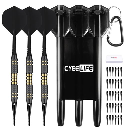 CyeeLifeダーツプラスティックチップ- プロソフトチップダーツセット18 g スーツケースと30個の追加ダーツチップ付き 電子ダーツボード用 (黒) (ブラック)
