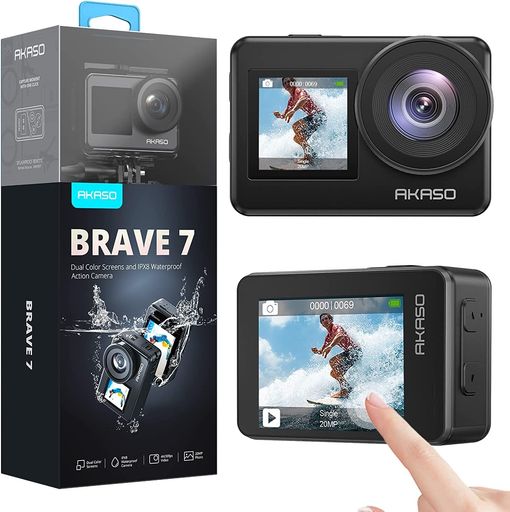 AKASO BRAVE7 󥫥 4K 20MP ֥륫 åѥͥ뼰 6֤ ݡĥ IPX8...