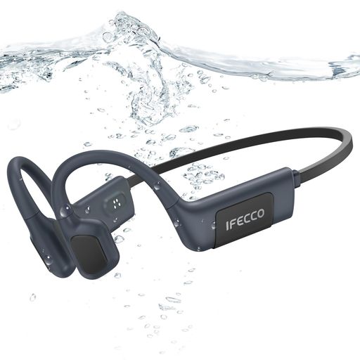 Rakuten - IFECCO 骨伝導イヤホン IP68 水泳用 完全防水- ワイヤレス6.0, 32GB内蔵 MP3, 超軽量, こつでんどう イヤホン, プール ランニング サイクリング対応, テクノブラック