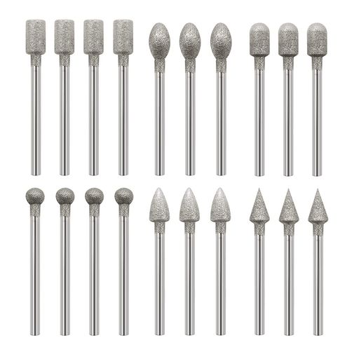 20本リュータービット超硬バーシャンク径3mmルータービットミニルータービットダイヤモンドビットロータリー研削盤で彫刻石・宝石・ガラスセラミックスの研削・研磨に最適