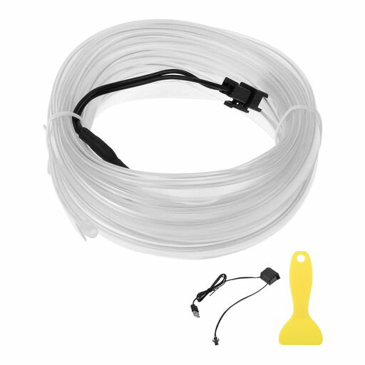 AABSOPRO5mELワイヤーケーブルLEDグローストリングライトカーインテリアライティングストリップフレキシブルネオンライトカーデコレーション用USB(5V)アイスブルー