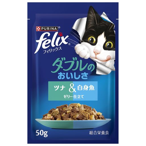 やわらかくほぐした2種類のお魚のおいしさをジューシーなゼリーで包み込んだ自慢のごはん。その見た目、香り、味はまるで手作りしたようで、お気に入りの2つの味を1皿で味わえてネコさん大満足! 1皿に2つのおいしさ!ネコさん大満足! 原材料:肉類(チキン、ラム、家禽ミール等)、小麦たんぱく、魚介類(ツナ、白身魚等)、鶏脂(オメガ6脂肪酸源)、ぶどう糖、アミノ酸類(タウリン)、増粘多糖類、ミネラル類(Ca、