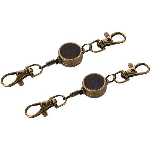 [LanFly]リールキーホルダーカラビナ付キーリール金属ワイヤー最長32cm伸びる紛失防止2個セット伸縮自在の吊り下げ名札用小リールフック付キーホルダー(ダークブラウン)