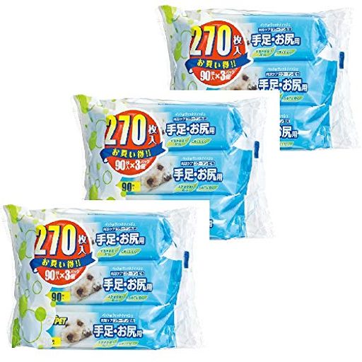 JOYPET(ジョイペット)ウェットティッシュ手足・お尻用ペット用270枚入(90枚入x3個パック)x3個(まとめ買..