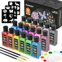 ShuttleArt布用絵の具メタリックカラー18色セット60ml布絵の具布描き絵の具ウォッシャブル洗っても落ちないファブリックペイントペイントブラシ・ステンシル・パレット付き速乾耐久Tシャ…