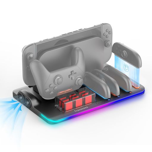 ⚡【6in1磁着式3H急速充電】Switch 2用の充電ドック,磁気吸着設計で4台のコントローラーをピタッと固定、Proコントローラー1台と同時充電可能。3時間の急速充電を実現(USB/Dock両対応)。パーティーゲーム、家族でのプレイ、ゲーム共有のセットアップに最適,ゲーム中断なしでマルチプレイが楽しめます! 雪の結晶️【冷却ファン内蔵xDock冷却】専用冷却ファンがSwitch 2用の熱暴走をブロック! 内部循環式冷却システムで本体寿命を延ばし、高負荷ゲーム/充電中も最適温度をキープ。熱によるフレームレート低下やラグ発生を防止し、大容量ゲームも安定動作を実現。スイッチ 2 用の周辺機器の決定版! この冷却 スタンドがゲームルームを最強空間に変える。 💡【充電指示LED・9つのRGB】スイッチ 2用の 充電器にコントローラーを置くだけでLEDが自動点灯!充電中はオレンジ/満充電はブルーで暗闇でも状態が即把握可能。リモコン充電器本体ボタンで9種RGBモードをワンタッチ切替,でゲーム没入感倍増!※長押し3秒で全消灯右向き矢印睡眠時/映画鑑賞時の光害ゼロ。