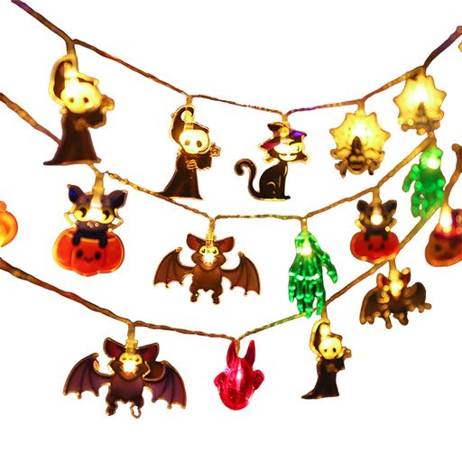 EnjoItハロウィンLEDライトストリングライト30球5M電池式屋内外兼用PVC製飾り付け南瓜幽霊女魔女コウモ..