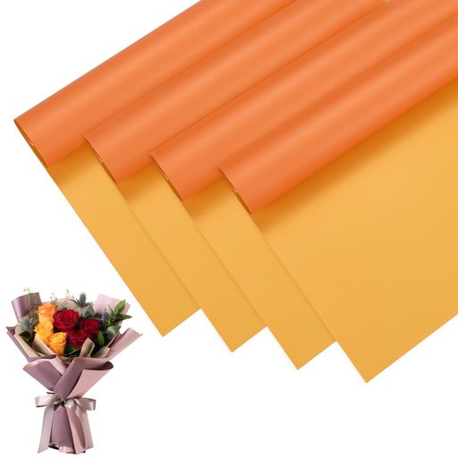 MMETERXITY20シートの花束用ラッピングペーパー23インチの両面オレンジ&アプリコットBOPP防水フラワー..
