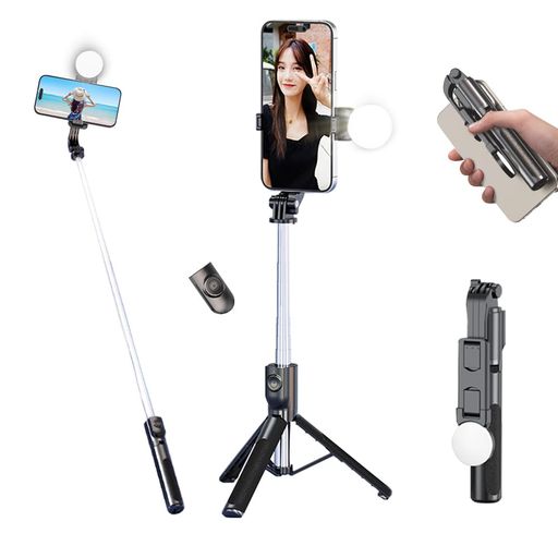 自撮り棒iphone軽量スマホスタンドスマホ自撮り棒携帯三脚スマホコンパクトスタンドセルカ棒360°+270°可調節iPhoneandroid兼用コンパクト軽量LEDライトリモコン付き折りたたみ式