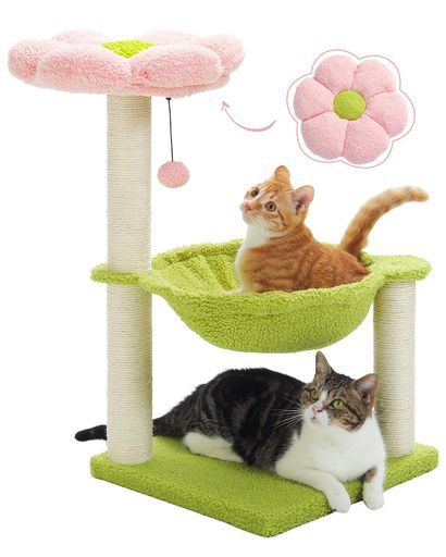 PAWZ Road キャットタワー ミニ 低め シニア猫対応 ハンモック付き 猫タワー 省スペース 麻縄爪とぎ おしゃれ 高さ70cm ピンク