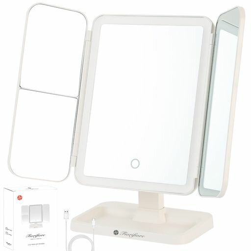 Fiorifiore女優ミラー卓上鏡三面鏡LEDライト化粧鏡3光色切替2/3倍拡大鏡2000mAhバッテリー触る明るさの調光角度調整可能90°/180°回転卓上ミラータイプC充電(マットタイプ)