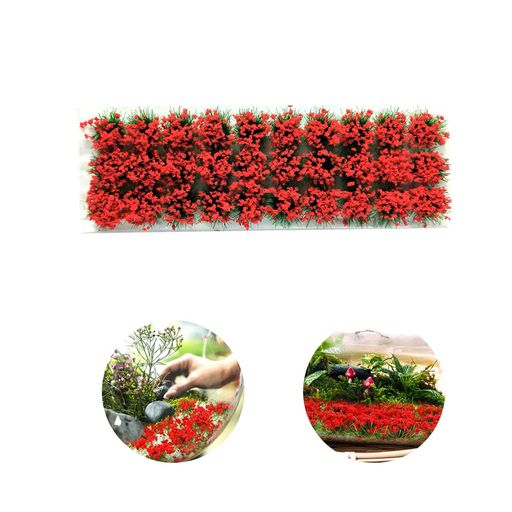 Model Railroad - 花ジオラマ用素材人工芝生現実的な花のクラスタモデル鉄道グラス模型草むら(緑・花つき・赤)DIY鉄道模型ジオラマシーンアクセサリ建物モデル装飾風景箱庭