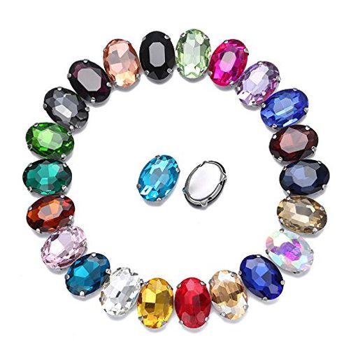 台座付きガラス製ラインストーン手芸用ビジューパーツ楕円ミックスカラー48個(10*14mm)