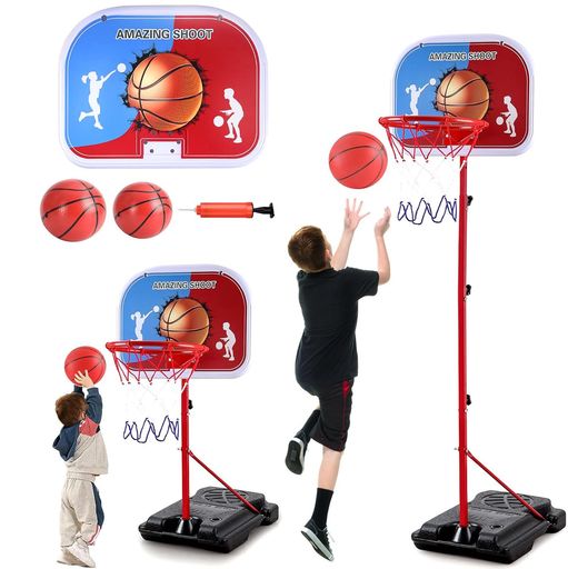 Leweetバスケットゴール子供用/ミニバスケットゴールセット/バスケットゴール室内子供バスケゴール子供用/バスケットボールおもちゃ自立式角管安定構造耐衝撃2つボール付きプール/室内/…