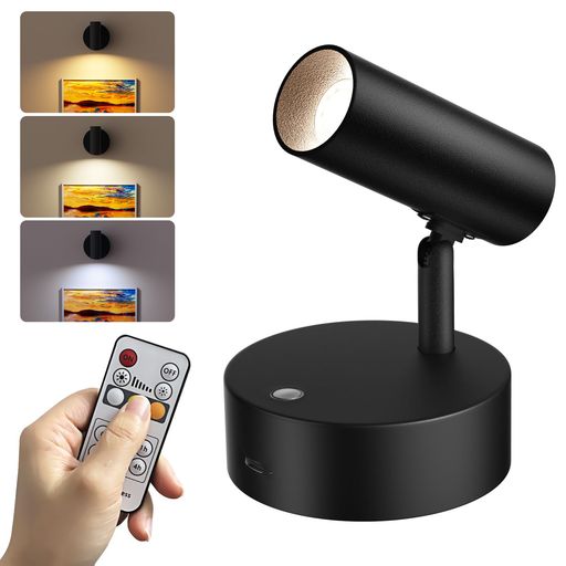 HerimoLEDスポットライトブラケットライトTpye-C充電式【3光色+無段階輝度】マグネット式リモコン操作&タッチ操作タイマ-設定間接照明絵画照明アッパーライト補助灯停電用読書灯(ブラック-…のサムネイル