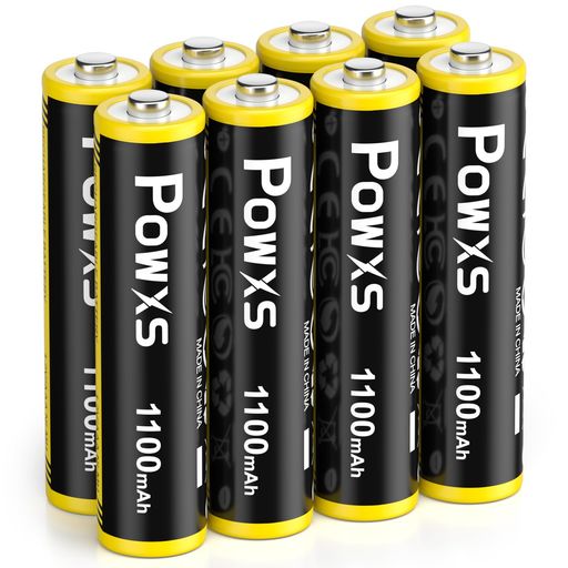 POWXS単4電池充電式単四充電池高容量ニッケル水素電池1100mAh約1300回使用可能8本入り液漏れ防止充電池単4単4充電池(アップグレード黒+黄)