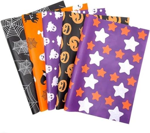ハロウィン包装紙5種類100枚セット薄葉紙パーティー装飾用包装紙お洒落ギフトパンプキンクモの巣幽霊柄..