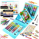 KINSPORY290点お絵描きセット子供用アートセット、両面イーゼル水彩画色鉛筆絵の具マーカークレヨンセット、新進アーティスト向けの学用品画材ケースギフトガー...