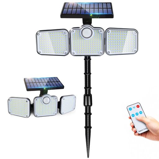 庭園 【新登場321個高輝度LED・抜群明るさ・3面発光・360°照明・角度調整可能】このLEDソーラーライトは超高輝度の321個の超高輝度LEDチップを搭載し、最大3000ルーメンの明るさでお庭や玄関先、ガーデン、街路、駐車場などをしっかり照らします。3面発光のデザインにより、照明角度は270°〜360°達成します。広い範囲をムラなく照らし、防犯や夜間の安全対策にも最適。さらに、両側ライトとソーラーパネルは上下・左右に可動。季節や設置場所に合わせて照射方向を自由に調整できます。 【高感度デュアルセンサー搭載!3つの知能モード・便利なリモコン付き】このセンサーライトは、高感度の光・人感センサーと3つの知能モードを搭載し、180°の広角検知+最大5mの感知範囲で帰宅時や夜間の動きを素早くキャッチ! 暗がりでも安心な明るさで照らします。又、スイッチのあるところまで行かなくても、手元で操作ができるリモコン付き照明。「強光センサーモード」:周囲が暗くなると、人を検知して強光で自動点灯し、離れると約30秒後に消灯。「DIMセンサーモード」:周囲が暗くなると、人を検知した際に強光で自動点灯し離れると弱光に変わる。